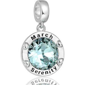 March birthstone charm aquamarine zircon bead fit pandora bracelet birthday gift